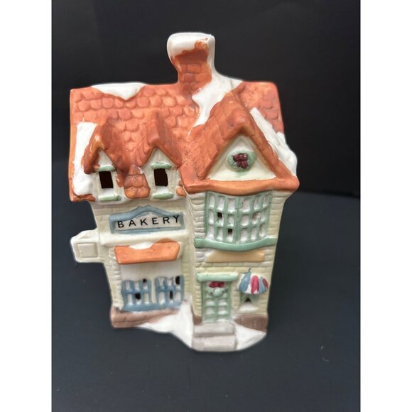 Bakery Ceramic Tealight Holder Miniature House Cottage Style Christmas Vintage - Picture 1 of 11